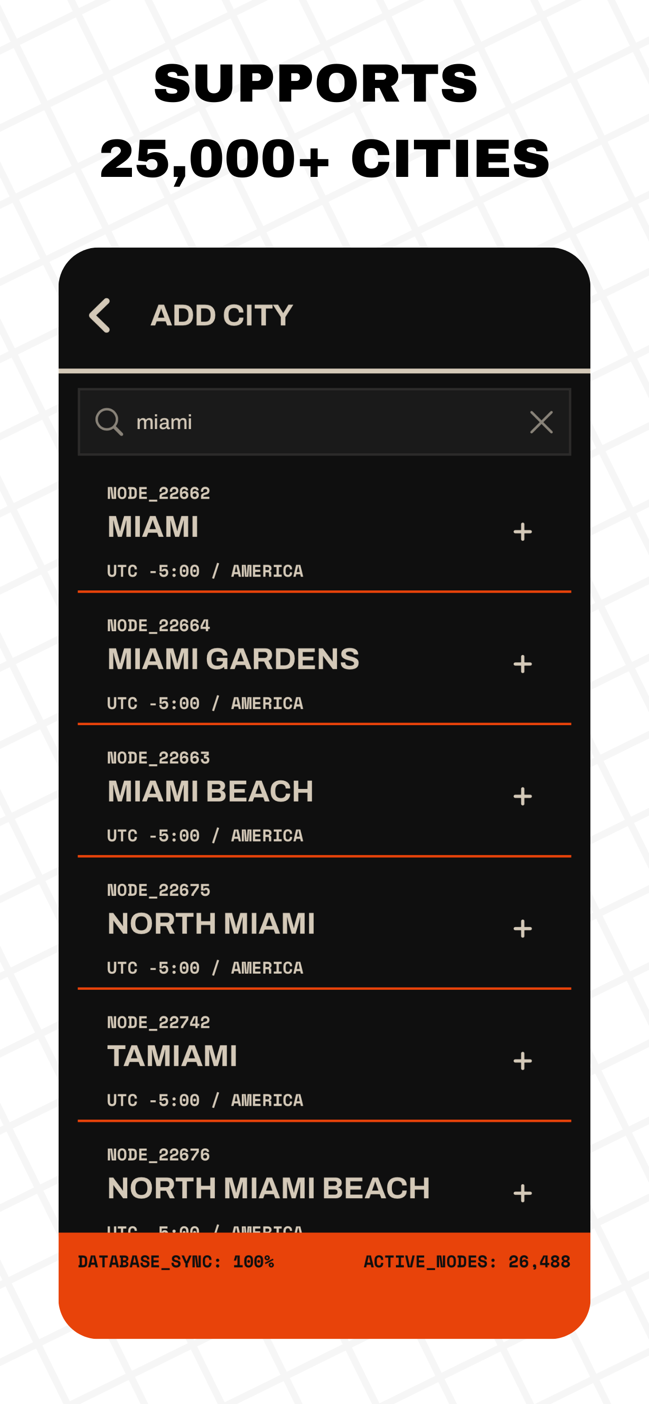 Retro city search showing support for more than 25,000 cities